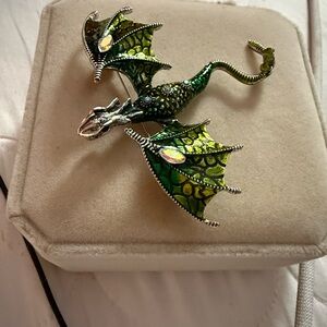 New Green Dragon Brooch and Pendant 2.5” x 3” enameled and glitz wings